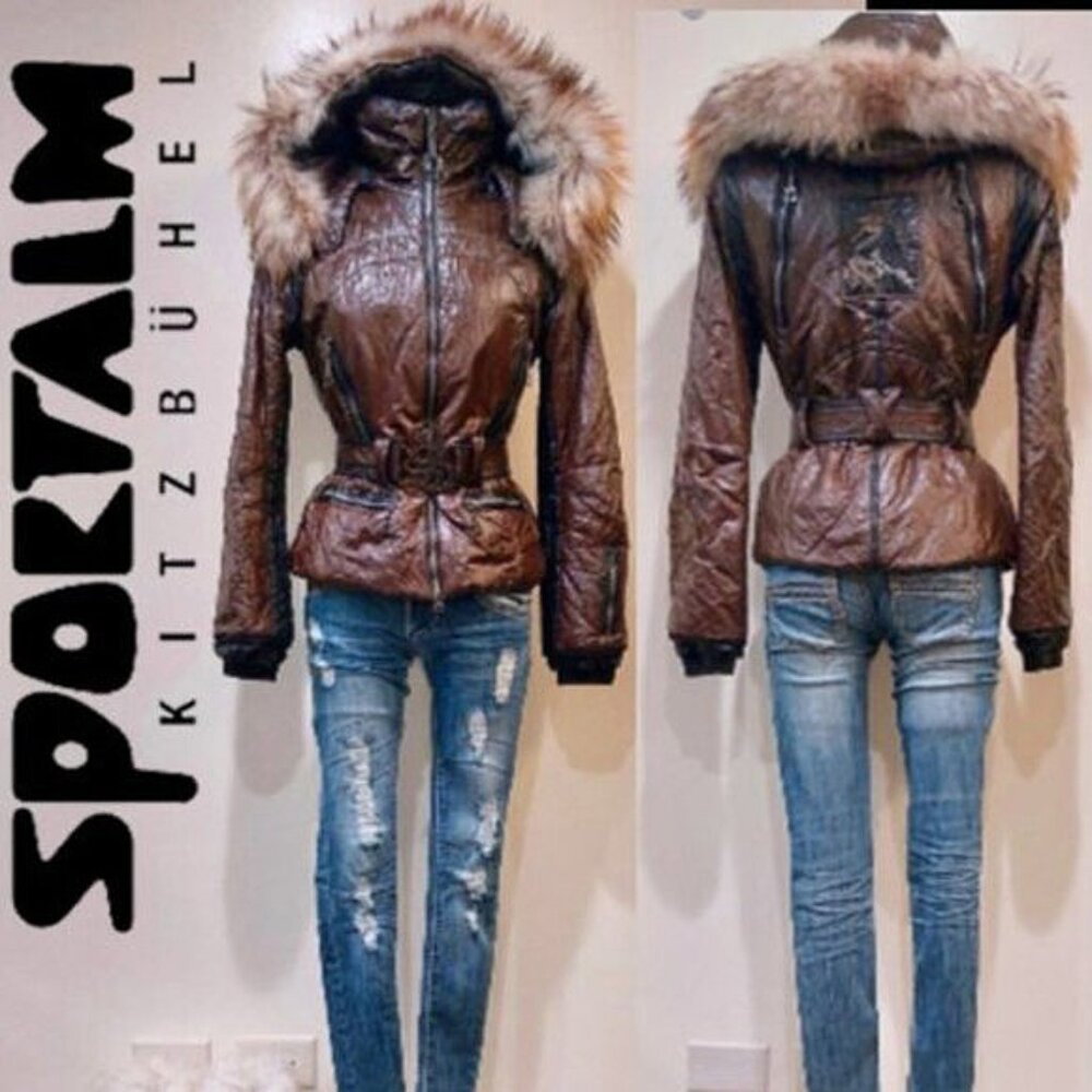 ๐ฅSPECTACULAR๐ฅVNG SPORTALM SKI JACKET with SILVER FOX FUR HOOD in SHINY BROWN
